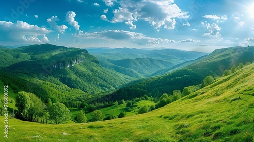 Majestic Mountain Landscape with Lush Green Valley  Panoramic Nature View