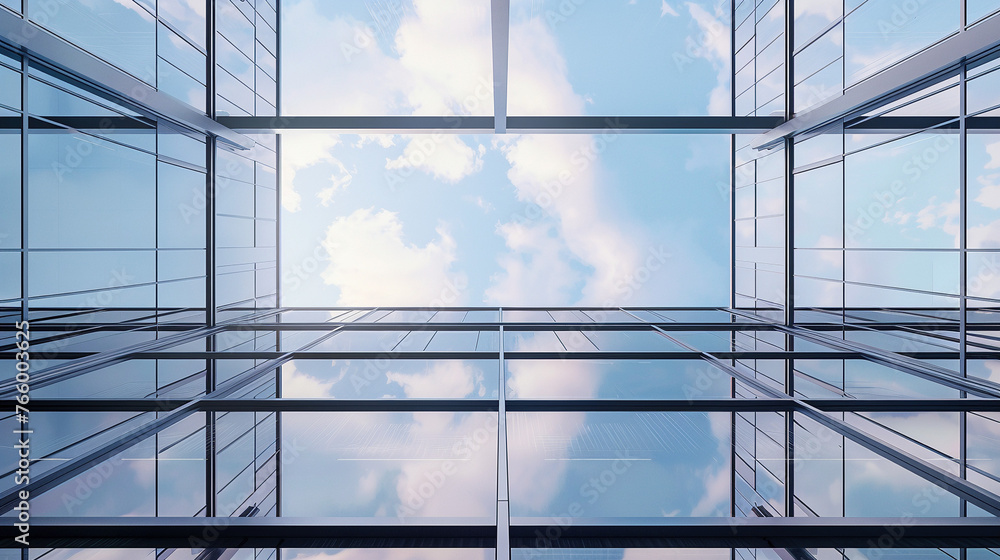 Modern Office Building Facade with Glass Panels and Steel Structure Modern Office Building Facade with Glass Panels and Steel Structure