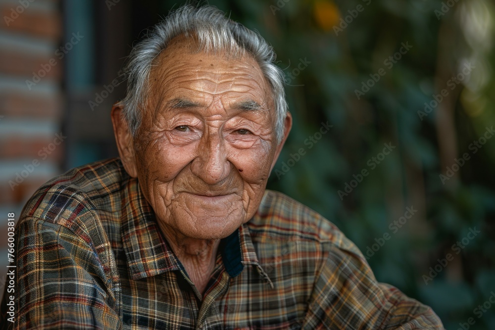 An old man with a plaid shirt and a smile on his face An old man with a plaid shirt and a smile on his face