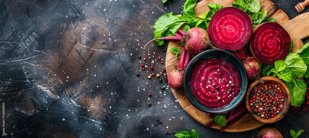 Fresh beetroot on kitchen table in flat lay for culinary and healthy eating inspiration Fresh beetroot on kitchen table in flat lay for culinary and healthy eating inspiration