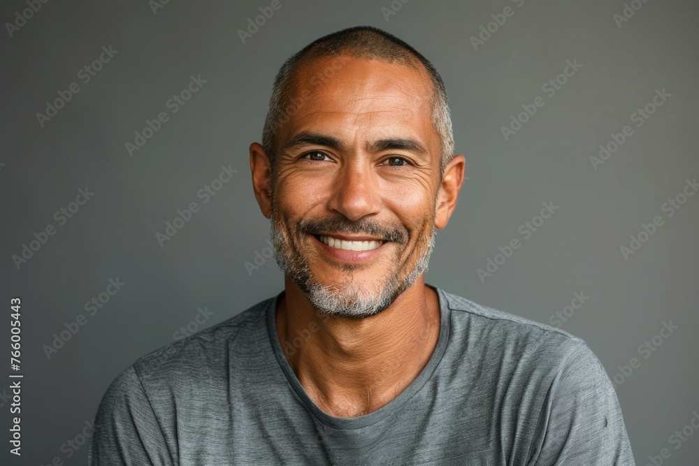 A man with a gray beard and a gray shirt is smiling A man with a gray beard and a gray shirt is smiling
