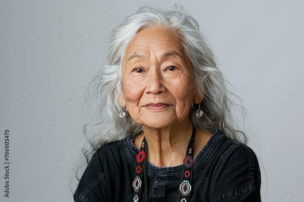 A woman with long gray hair A woman with long gray hair
