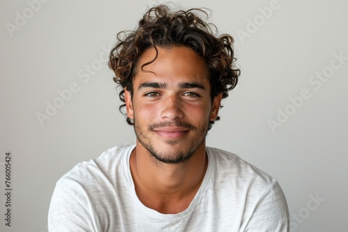 A man with a beard and curly hair is smiling for the camera © top images