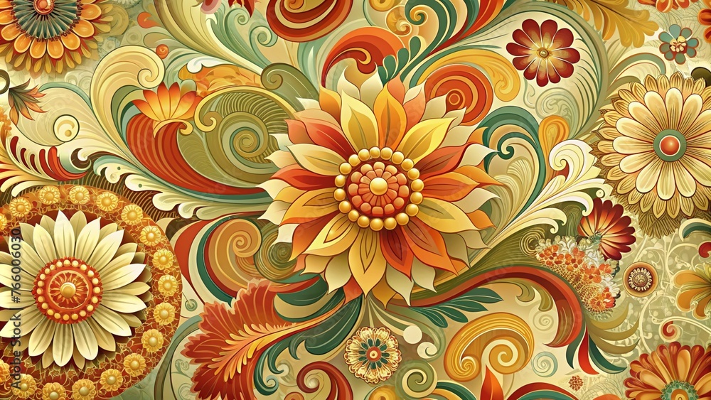 Swirly floral retro wallpaper