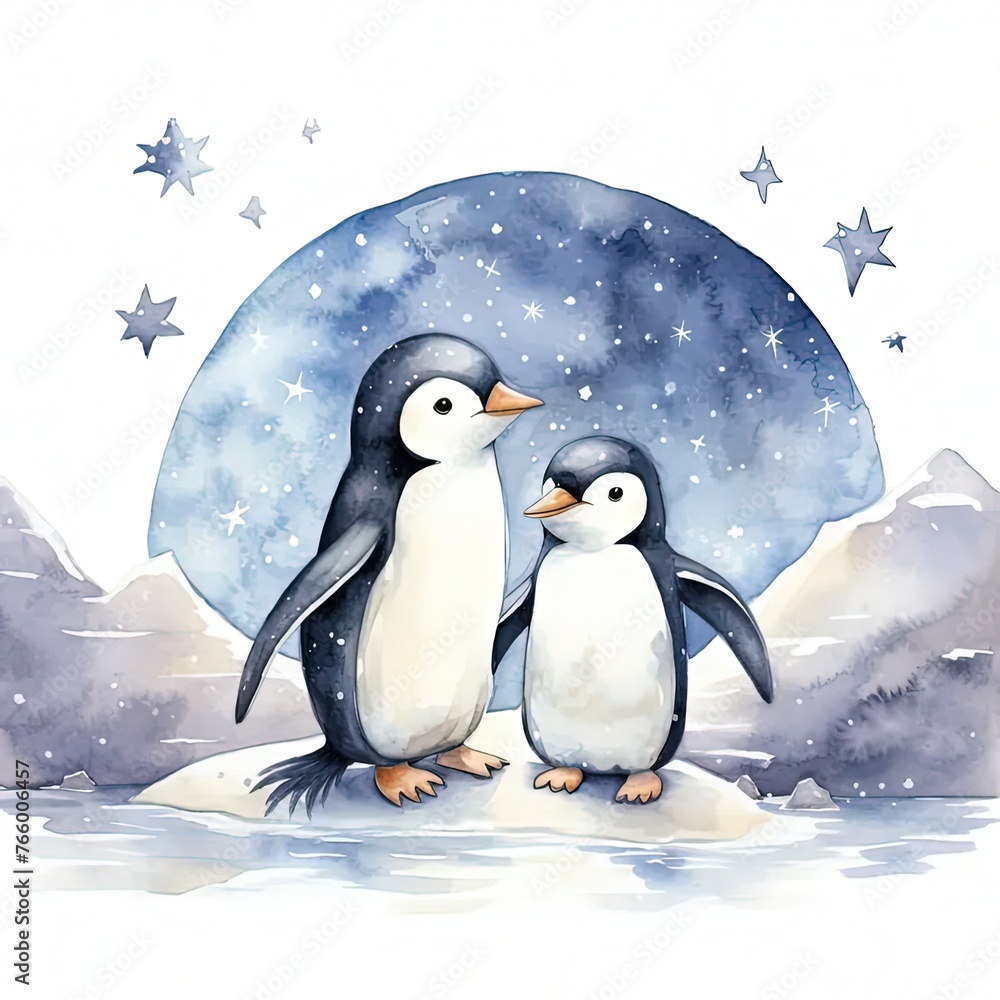 Obraz premium a couple of penguins standing next to each other