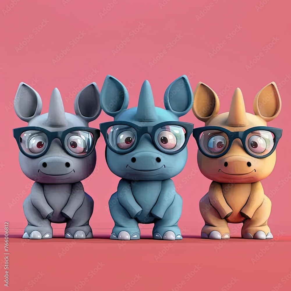 Fototapeta premium a group of three little animals wearing glasses