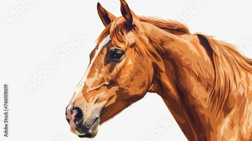 Brown Horse Portrait on White Background, Equine Animal Photography Illustration