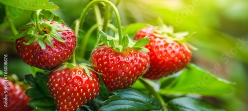Lush  ripe strawberries thriving in a vibrant greenhouse setting  perfectly ripe for picking
