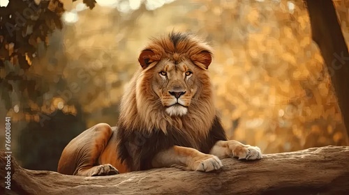 a lion sitting on top of a tree branch
