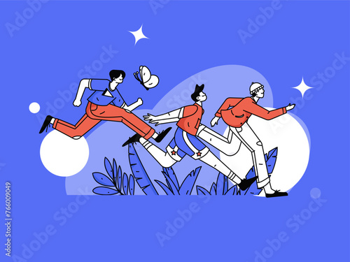 People exercising healthy running vector internet operation illustration
