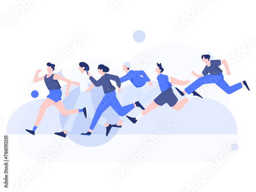 People exercising healthy running vector internet operation illustration 