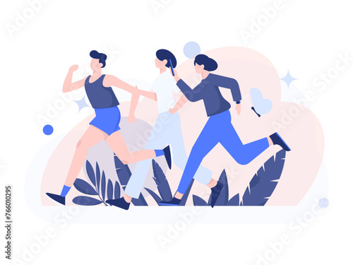 People exercising healthy running vector internet operation illustration
