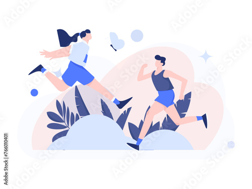 People exercising healthy running vector internet operation illustration 