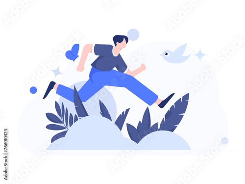 People exercising healthy running vector internet operation illustration

