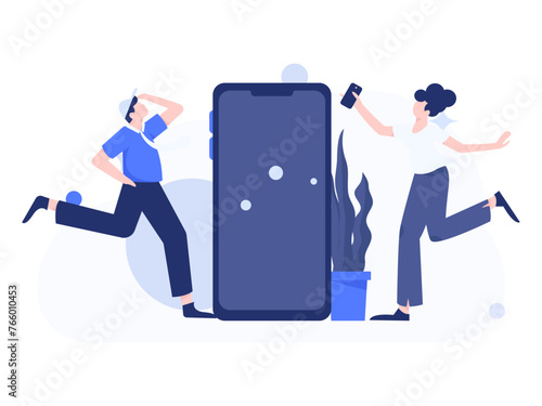 People exercising healthy running vector internet operation illustration
