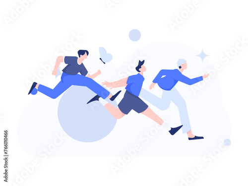 People exercising healthy running vector internet operation illustration
