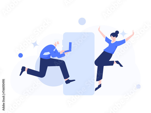 People exercising healthy running vector internet operation illustration
