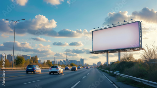 Obraz na płótnie Empty Billboard During Daytime on Busy Road Business Traffic, Generative AI w salonie