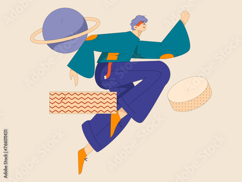 People exercising healthy running vector internet operation illustration
