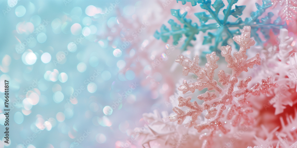 Pastel ornamental snowflakes for background - copy space - Generative AI Pastel ornamental snowflakes for background - copy space - Generative AI