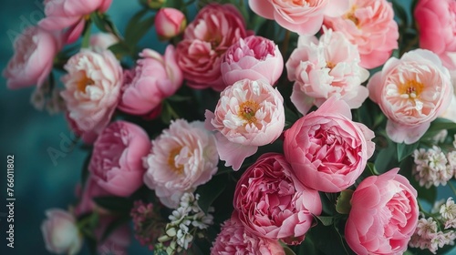 Fresh Pink Peonies and Roses with Copy Space for Elegant Floral Design
