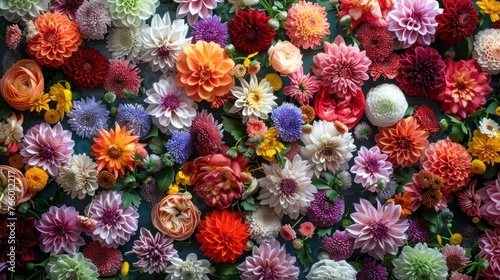 Handmade Floral Wedding Backdrop with Vibrant Chrysanthemums in Red, Orange, Pink, Purple, Green and White