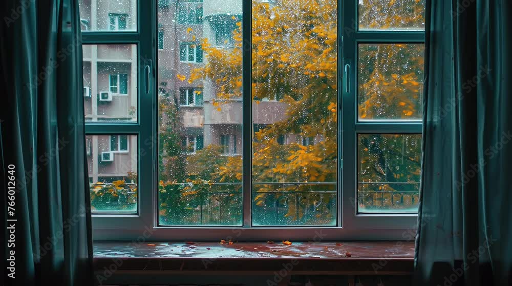 Inviting autumn ambiance: A cozy window frames a picturesque landscape adorned with vibrant fall foliage, evoking warmth Seamless looping 4k time-lapse virtual video animation background. Generated AI Inviting autumn ambiance: A cozy window frames a picturesque landscape adorned with vibrant fall foliage, evoking warmth Seamless looping 4k time-lapse virtual video animation background. Generated AI