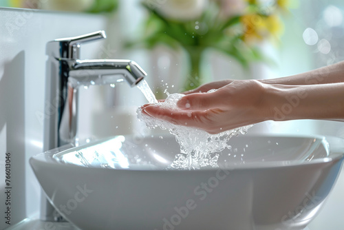 person washing their hands in the sink or basin