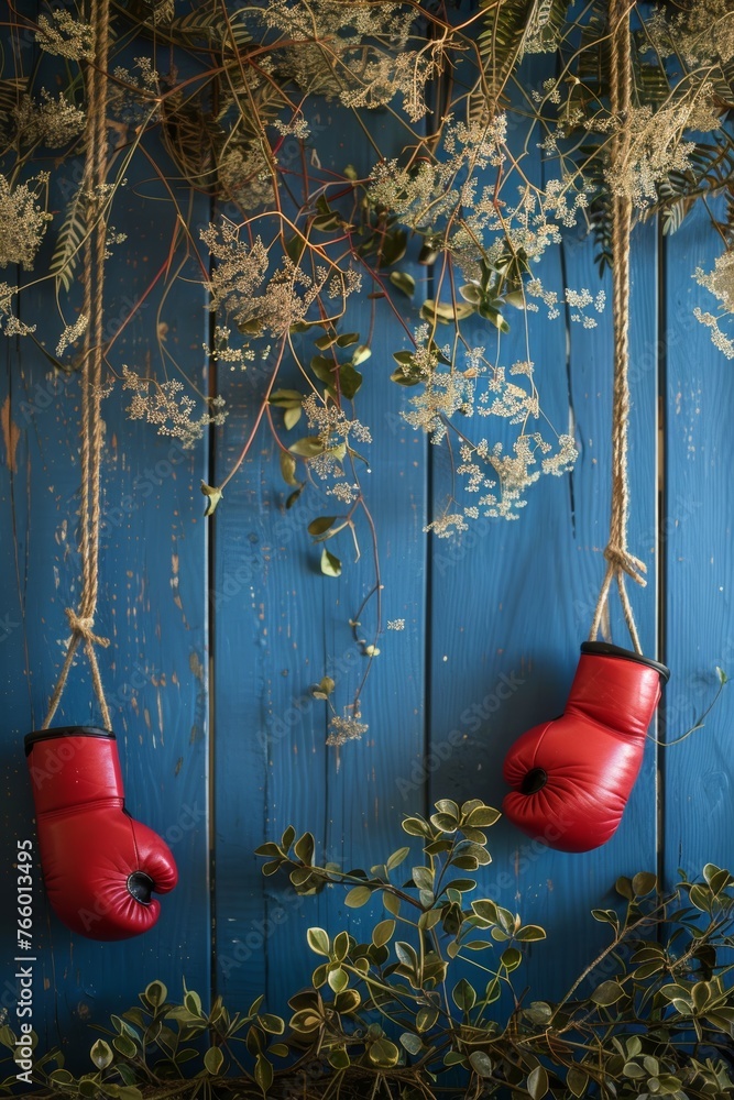 Dynamic boxing gloves poster with generous space for customizable text placement