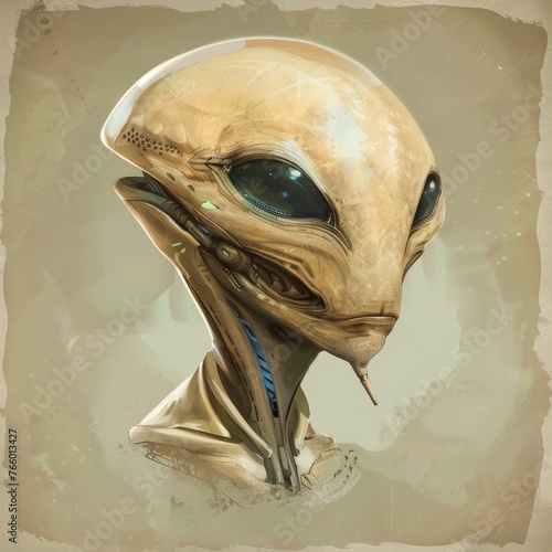 Alien Portrait: A close-up, detailed portrait of an otherworldly being with large, piercing eyes and intricate, alien-like features. The image evokes a sense of mystery and intrigue photo