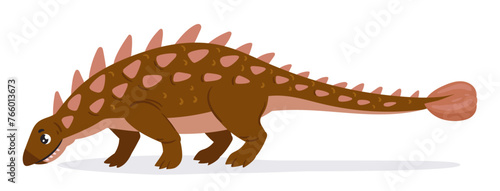 Cartoon ankylosaurus dinosaur. Armored cretaceous period dinosaur, ancient herbivorous ankylosaurus dino flat vector illustration. Ankylosaurus reptile on white