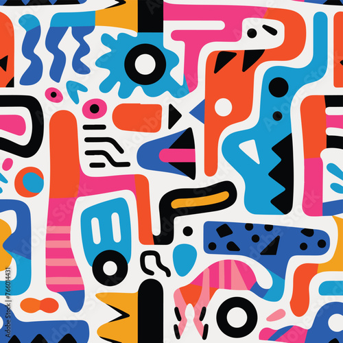 Hand Drawn Colorful 90s Shapes Seamless Pattern