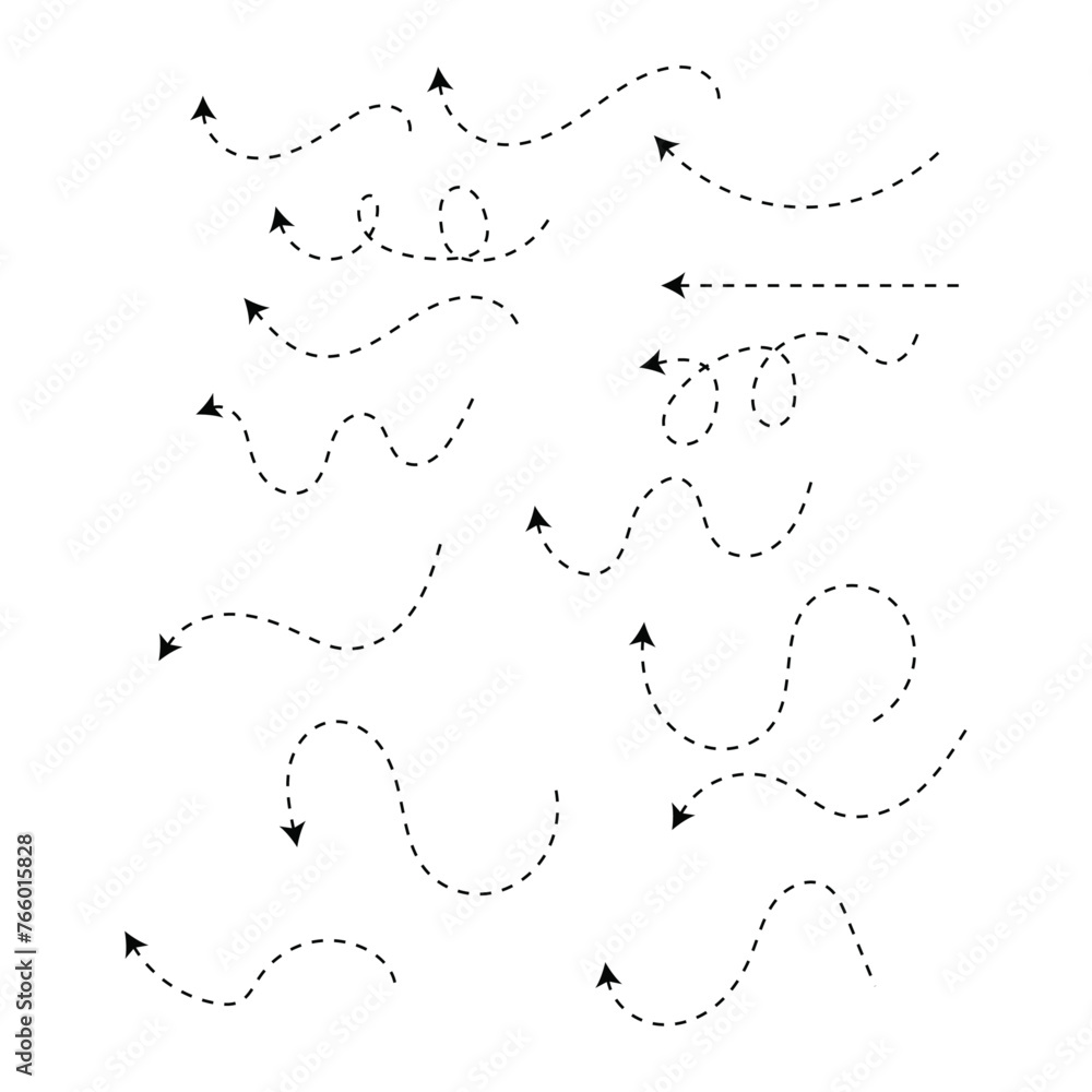 Set of black dotted arrows vectors, Arrow icon, Arrow vector collection, Dotted Arrow cursor, Modern simple arrows, Vector illustration, Arrow vectors