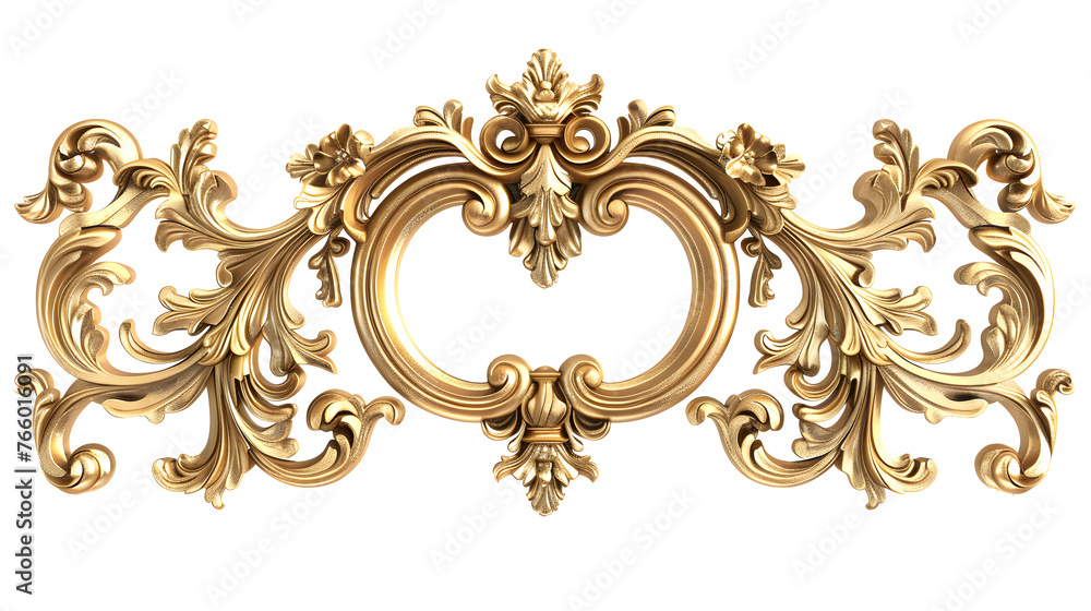 3D render of vintage gold baroque frame scroll, gold ornament on transparent background
 - obrazy, fototapety, plakaty 