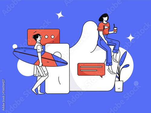 Virtual characters social communication concept business flat vector hand drawn illustration

