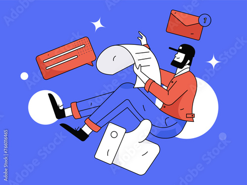 Virtual characters social communication concept business flat vector hand drawn illustration

