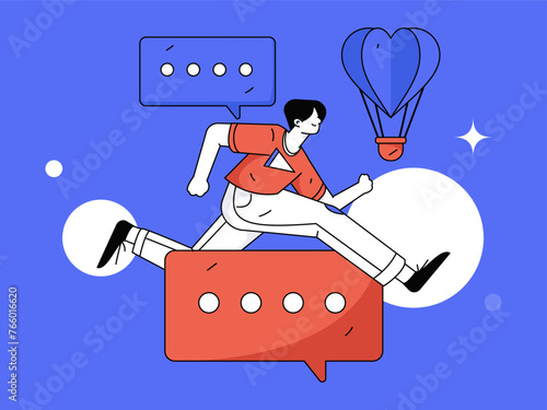 Virtual characters social communication concept business flat vector hand drawn illustration
