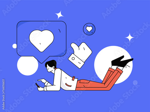 Virtual characters social communication concept business flat vector hand drawn illustration
