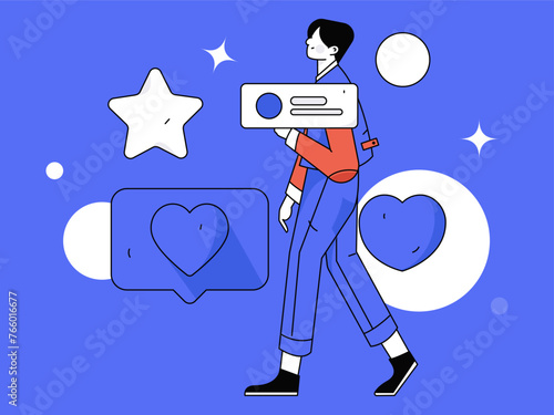 Virtual characters social communication concept business flat vector hand drawn illustration
