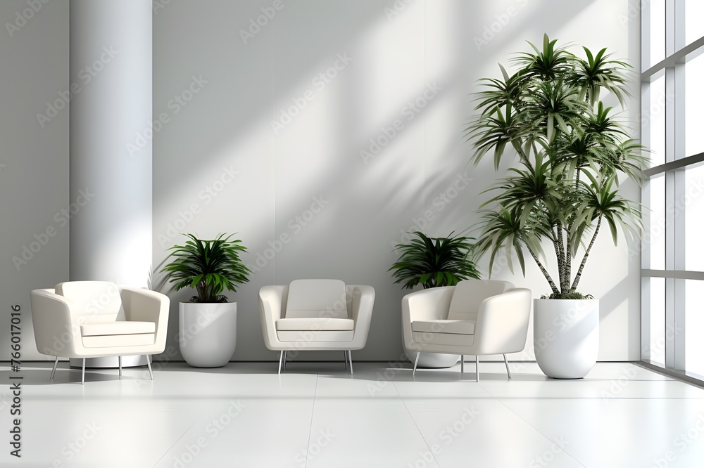 Contemporary Hospital Lobby with Cozy Chairs and Plants