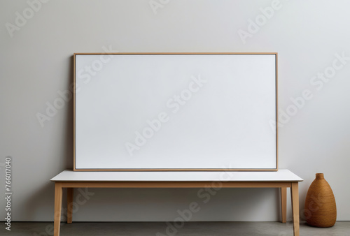 Empty room with white board and frame on the wall