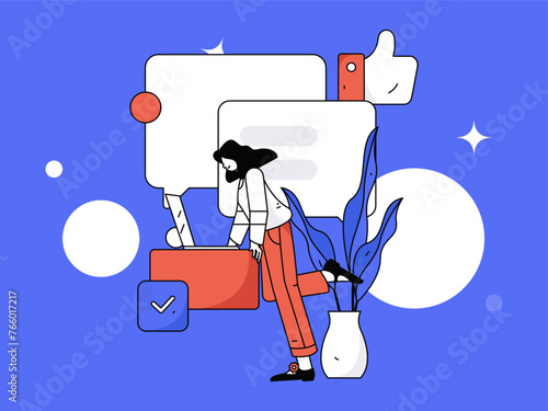 Virtual characters social communication concept business flat vector hand drawn illustration
