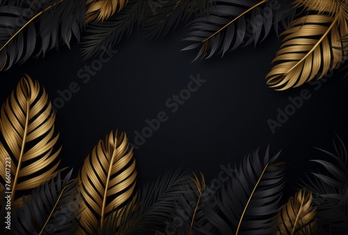 Iconic golden leaves on a dark background  framed by decorative borders.