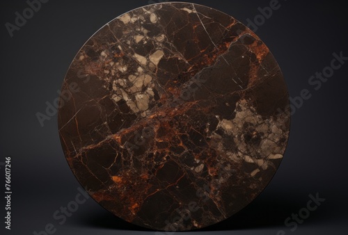 A dark brown marble board, eutrophic in nature, is styled with tabletop photography. photo