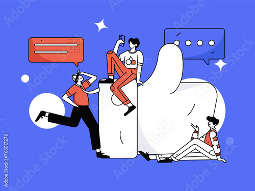 Virtual characters social communication concept business flat vector hand drawn illustration
