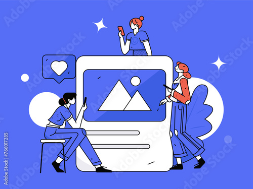 Virtual characters social communication concept business flat vector hand drawn illustration
