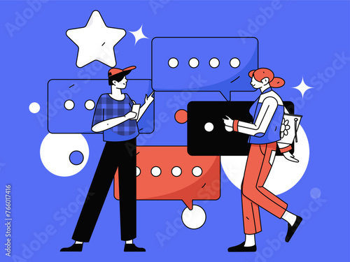 Virtual characters social communication concept business flat vector hand drawn illustration
