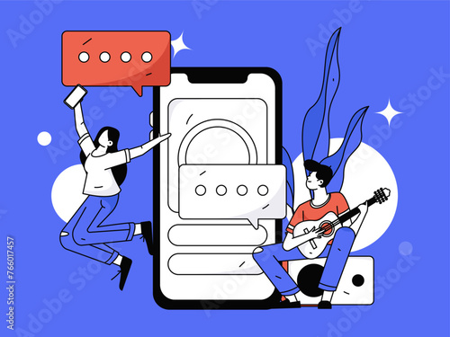 Virtual characters social communication concept business flat vector hand drawn illustration
