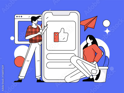 Virtual characters social communication concept business flat vector hand drawn illustration
