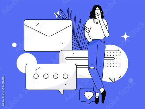 Virtual characters social communication concept business flat vector hand drawn illustration
